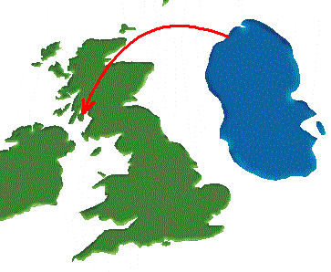 a map of the UK and The Isle of Arran enlarged with an Arrow to find its position in the UK